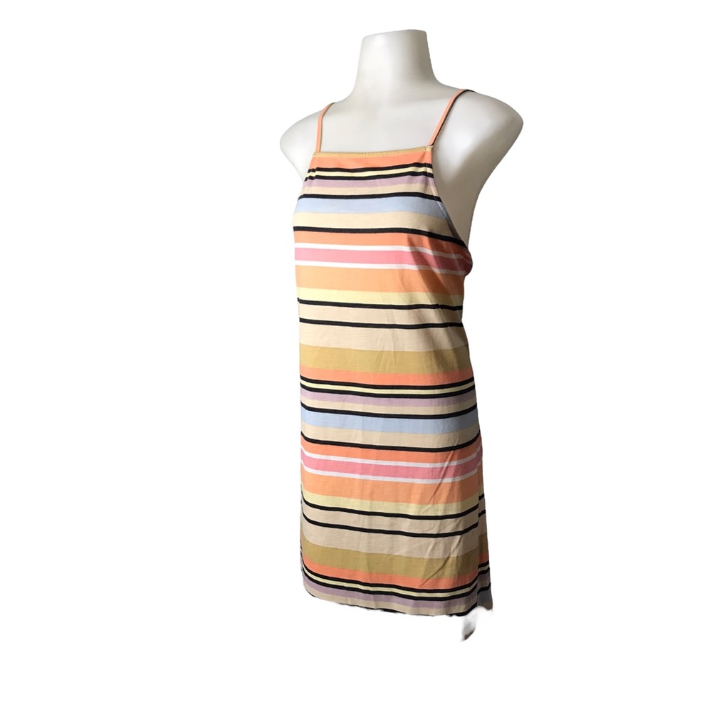 RVCA | Lace up back high neck striped dress